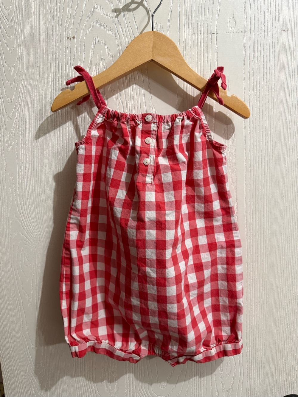 GAP Red & White Gingham Tie-Shoulder Bubble Romper